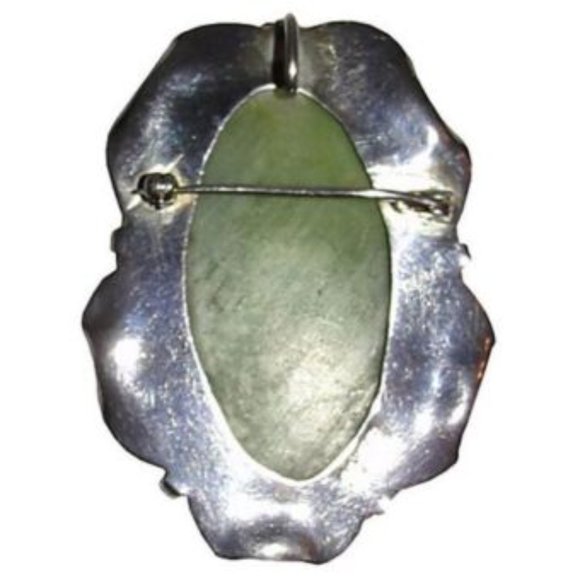 GIFT IDEA! Vintage Mexican Jade Aztec Masks Sterling Silver  Mexican Carved Jade Sterling Silver Mask Pendant Brooch